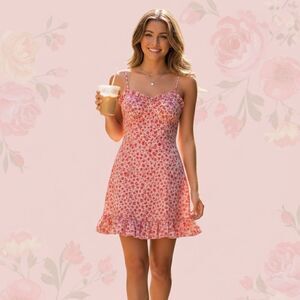 Sweetheart Neckline Rose Dress with Ruffled Trim Size Extra Small